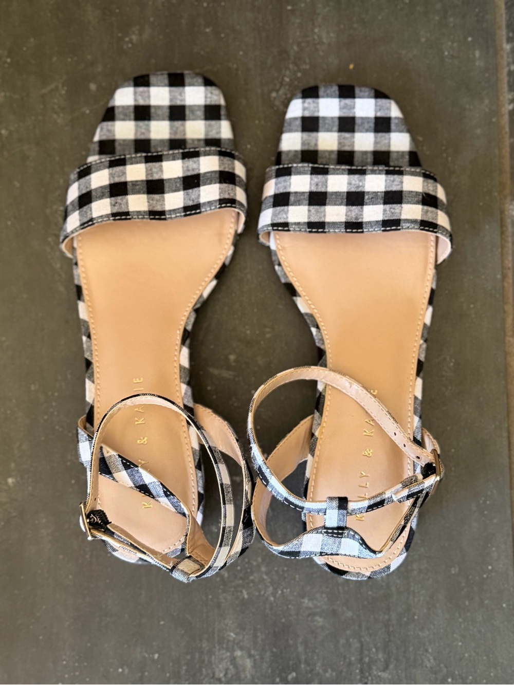 Kelly & Katie Black and White Gingham Ankle-Strap Sandals